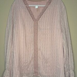 Elegant Pink Lace Trim Blouse plus size​